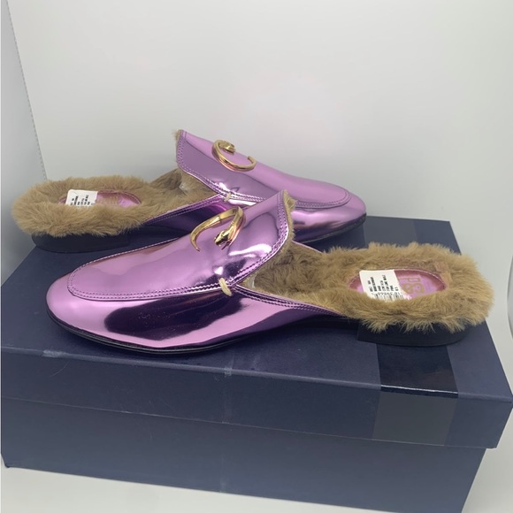 Roberto Cavalli Faux Fur Metallic Mules Pink - Picture 4 of 9